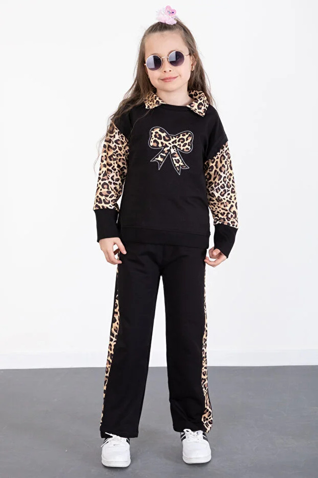 Leopar Desenlı Gomlek Yakalı Takım